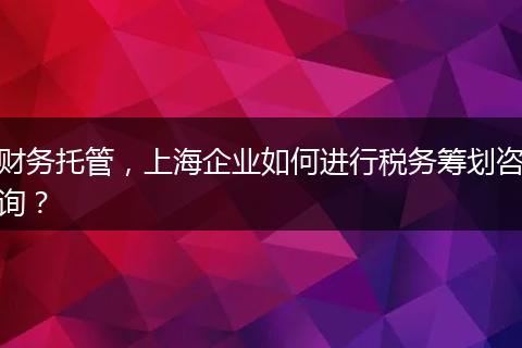 财务托管，上海企业如何进行税务筹划咨询？