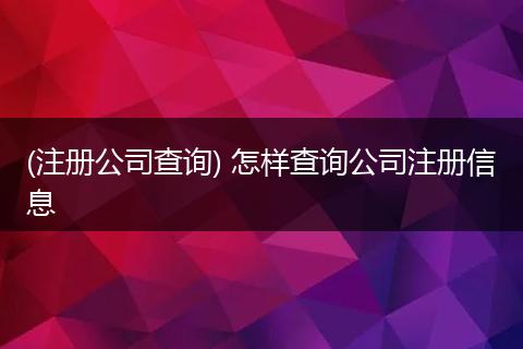(注册公司查询) 怎样查询公司注册信息