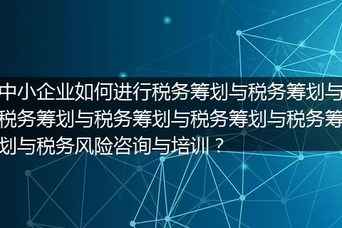 中小企业如何进行税务筹划与税务筹划与税务筹划与税务筹划与税务筹划与税务筹划与税务风险咨询与培训？