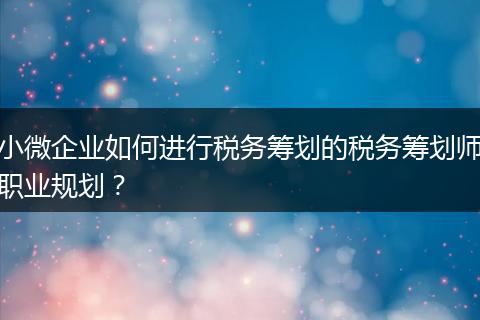小微企业如何进行税务筹划的税务筹划师职业规划？