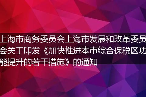 上海市商务委员会上海市发展和改革委员会关于印发《加快推进本市综合保税区功能提升的若干措施》的通知