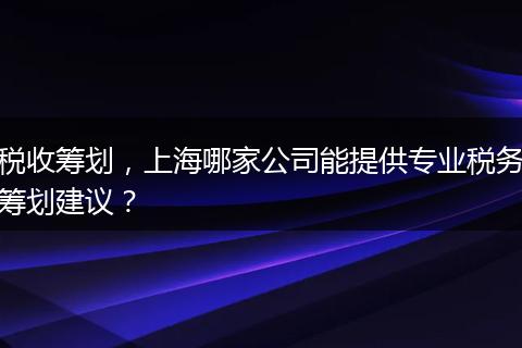 税收筹划，上海哪家公司能提供专业税务筹划建议？
