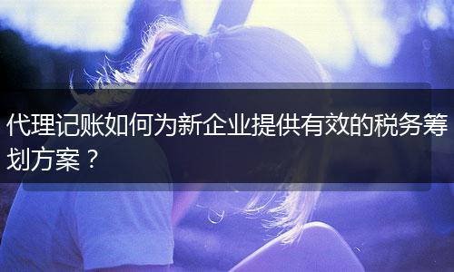 代理记账如何为新企业提供有效的税务筹划方案？
