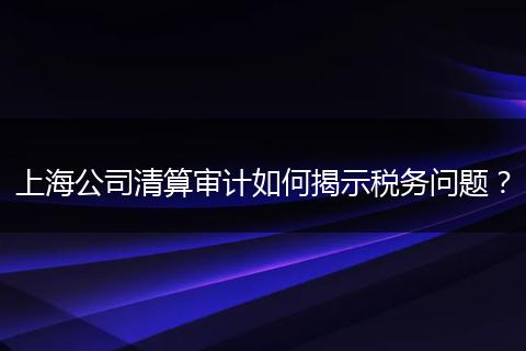 上海公司清算审计如何揭示税务问题？