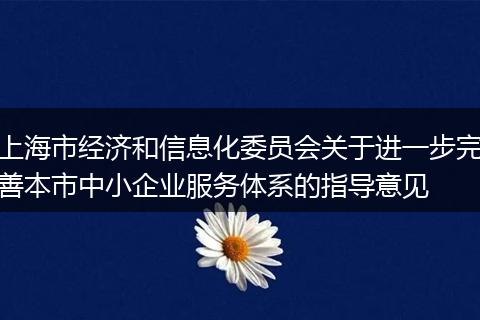 上海市经济和信息化委员会关于进一步完善本市中小企业服务体系的指导意见
