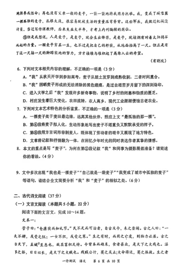 2025届高三宜宾一诊各科考试试题及答案解析