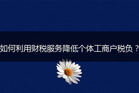 如何利用财税服务降低个体工商户税负？