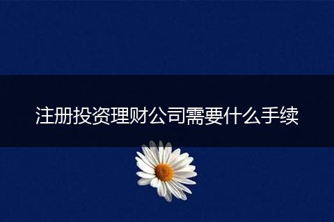 注册投资理财公司需要什么手续