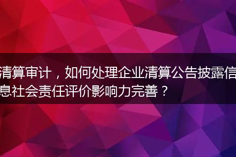 清算审计，如何处理企业清算公告披露信息社会责任评价影响力完善？
