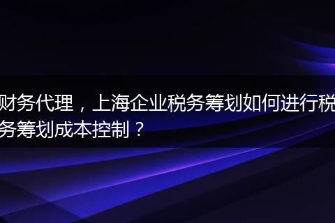 财务代理，上海企业税务筹划如何进行税务筹划成本控制？