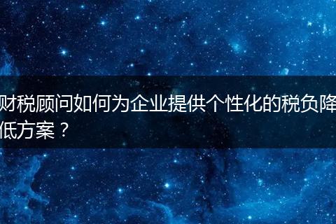 财税顾问如何为企业提供个性化的税负降低方案？