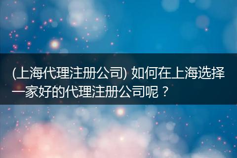 (上海代理注册公司) 如何在上海选择一家好的代理注册公司呢？