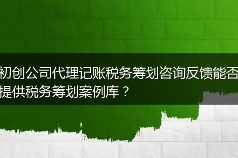 初创公司代理记账税务筹划咨询反馈能否提供税务筹划案例库？