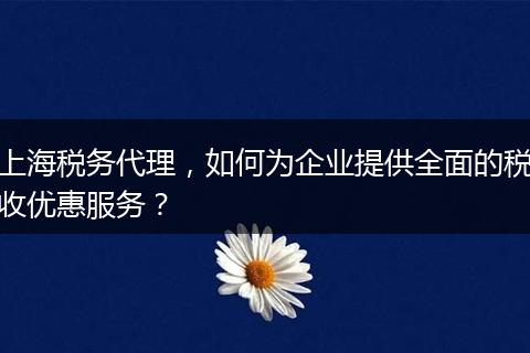 上海税务代理，如何为企业提供全面的税收优惠服务？