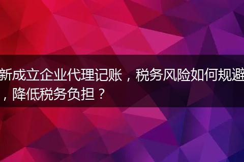 新成立企业代理记账，税务风险如何规避，降低税务负担？