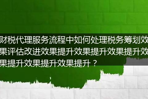 财税代理服务流程中如何处理税务筹划效果评估改进效果提升效果提升效果提升效果提升效果提升效果提升？