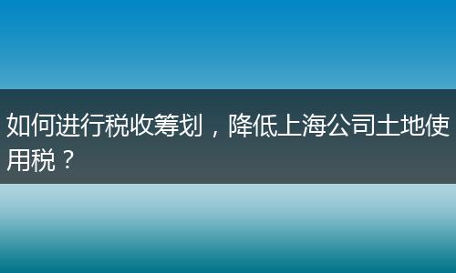 如何进行税收筹划，降低上海公司土地使用税？