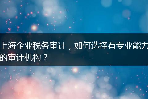 上海企业税务审计，如何选择有专业能力的审计机构？