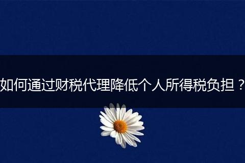 如何通过财税代理降低个人所得税负担？