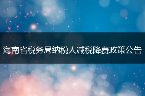 海南省税务局纳税人减税降费政策公告