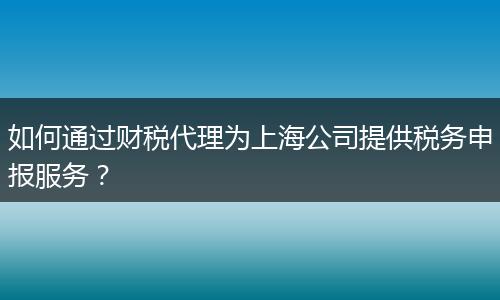 如何通过财税代理为上海公司提供税务申报服务？