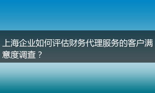 上海企业如何评估财务代理服务的客户满意度调查？