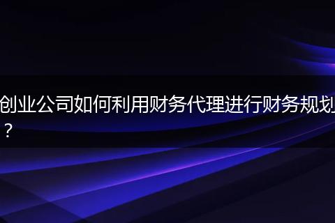 创业公司如何利用财务代理进行财务规划？
