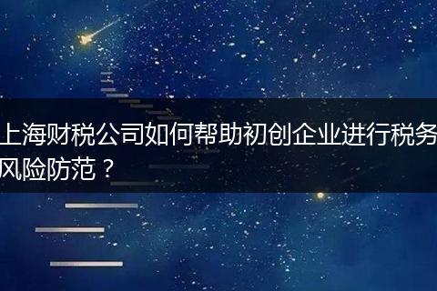 上海财税公司如何帮助初创企业进行税务风险防范？