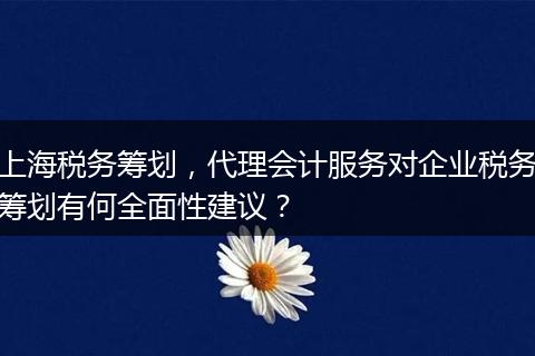 上海税务筹划，代理会计服务对企业税务筹划有何全面性建议？