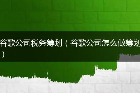 谷歌公司税务筹划（谷歌公司怎么做筹划）