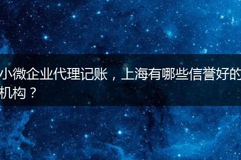 小微企业代理记账，上海有哪些信誉好的机构？