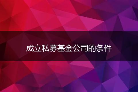 成立私募基金公司的条件