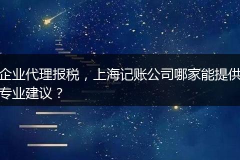 企业代理报税，上海记账公司哪家能提供专业建议？
