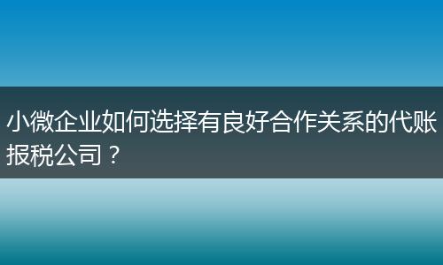 小微企业如何选择有良好合作关系的代账报税公司？