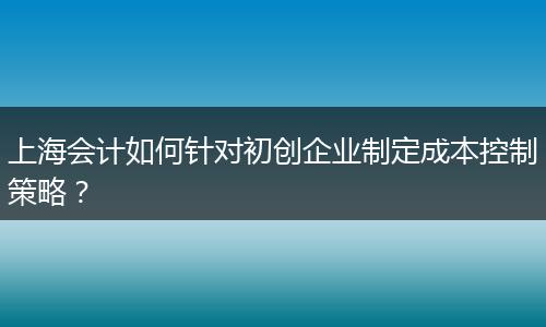上海会计如何针对初创企业制定成本控制策略？
