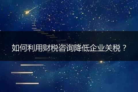 如何利用财税咨询降低企业关税？
