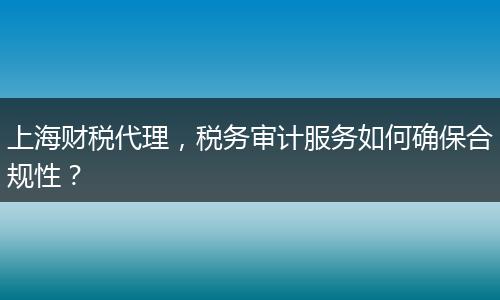 上海财税代理，税务审计服务如何确保合规性？