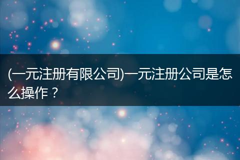 (一元注册有限公司)一元注册公司是怎么操作?