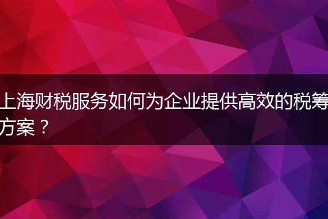 上海财税服务如何为企业提供高效的税筹方案？