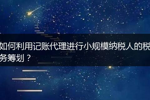 如何利用记账代理进行小规模纳税人的税务筹划？