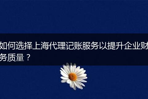 如何选择上海代理记账服务以提升企业财务质量？