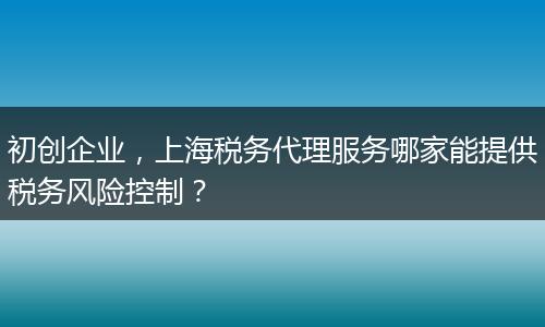 初创企业，上海税务代理服务哪家能提供税务风险控制？
