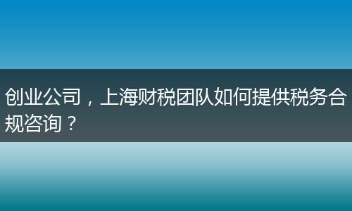 创业公司，上海财税团队如何提供税务合规咨询？