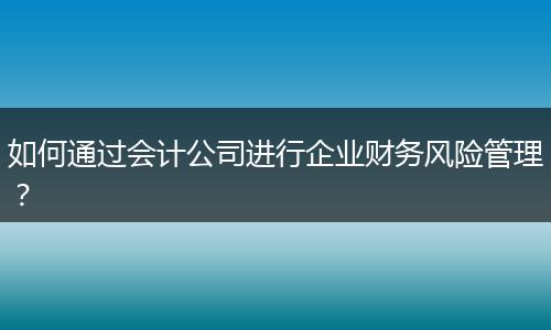 如何通过会计公司进行企业财务风险管理？