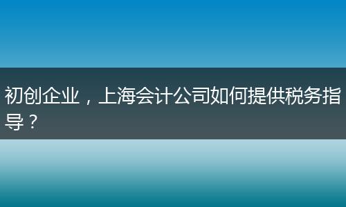 初创企业，上海会计公司如何提供税务指导？