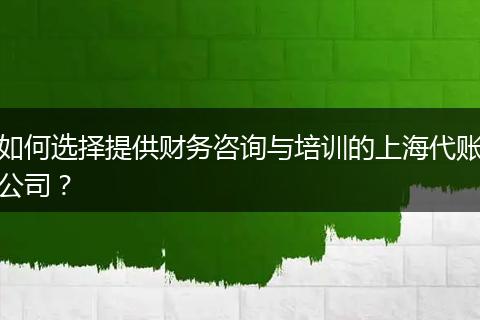 如何选择提供财务咨询与培训的上海代账公司？