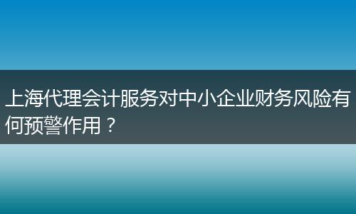 上海代理会计服务对中小企业财务风险有何预警作用？