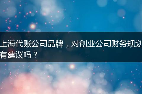 上海代账公司品牌，对创业公司财务规划有建议吗？