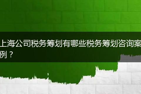 上海公司税务筹划有哪些税务筹划咨询案例？