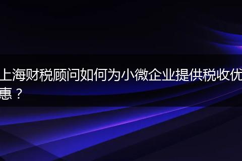 上海财税顾问如何为小微企业提供税收优惠？